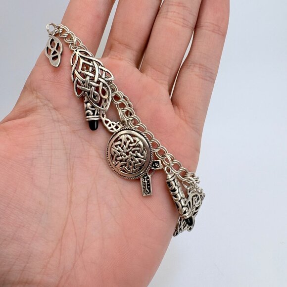 VTG Sterling Silver 925 Celtic Knot & Heart Charm Bracelet Size 8.5" Length - Picture 5 of 14